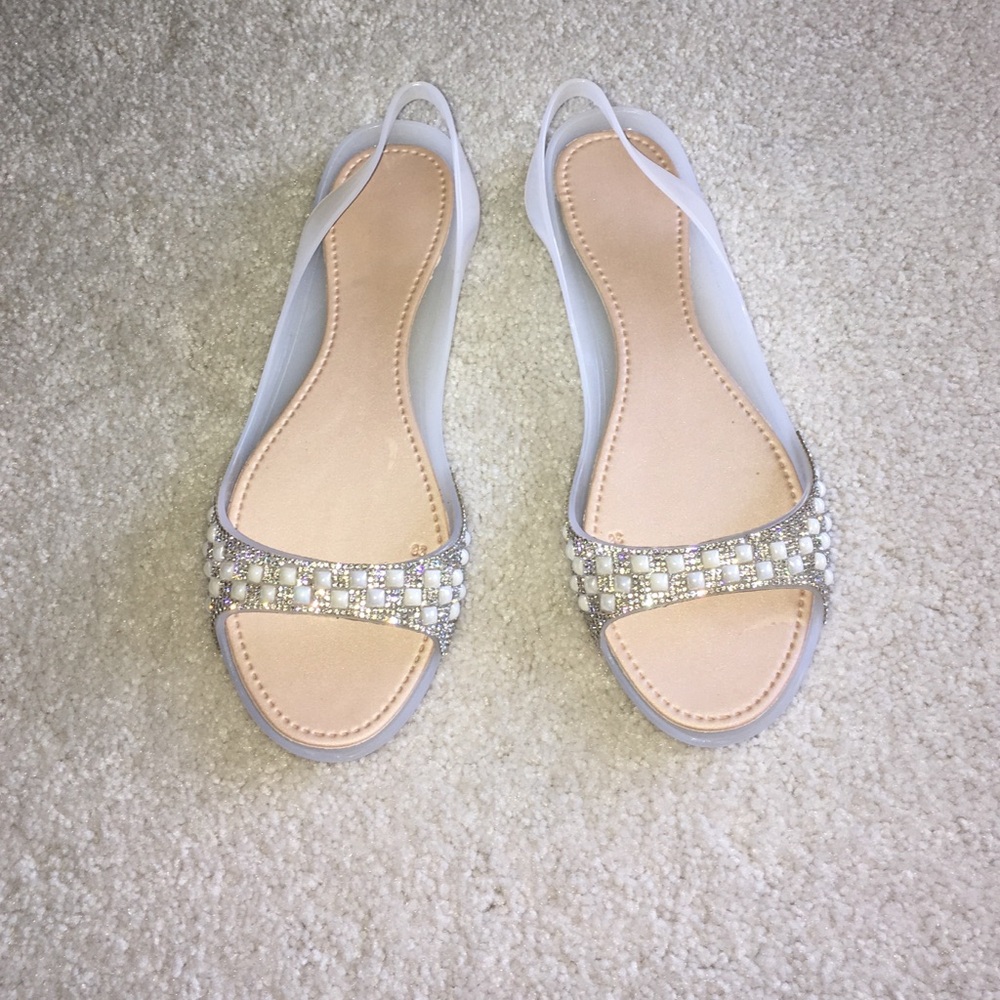 Plastic slingback flats rhinestones 7-7.5